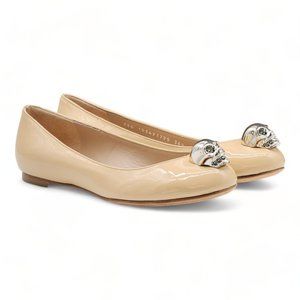 Alexander McQueen Classic Skull Suede Leather Flats Ballerinas Shoes Tan 36.5
